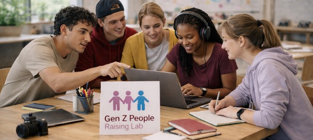 Giovani che collaborano in un laboratorio di innovazione sociale